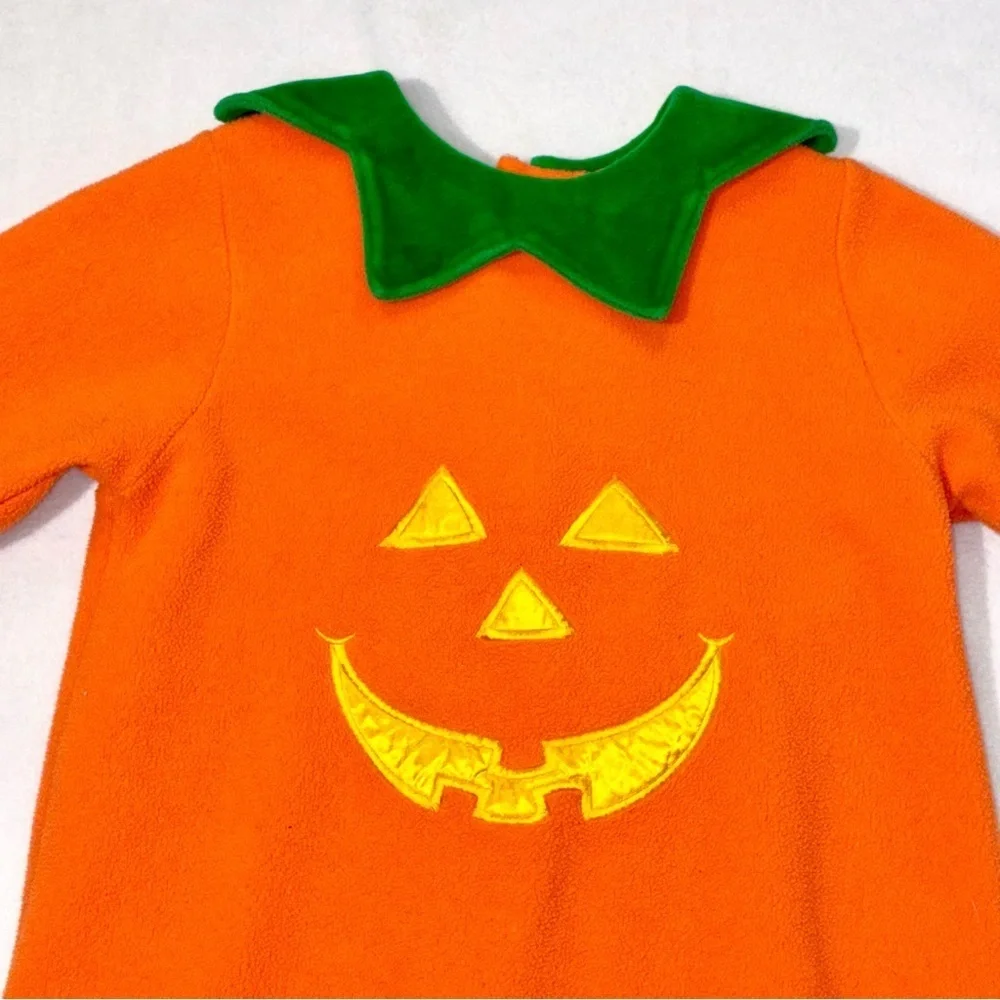 Halloween Pumpkin Costume Toddler 24 Mos Orange One Piece Snap Closure Fleece